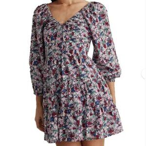 NWT Madewell Floral Puff Sleeves Tiered Cotton Dress with Pockets Size 8